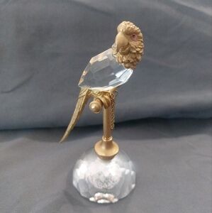 Crystal Parrot Figurine On A Perch.